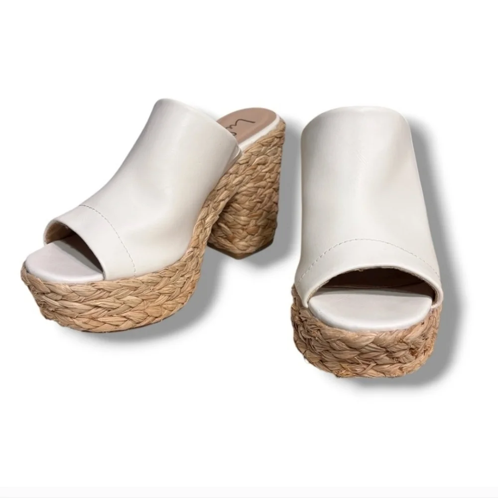 LULUS Ervyn White Raffia Platform Slide Sandals